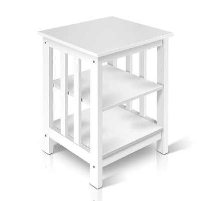 Artiss Bedside Coffee Table Timber 3 Tier Shelf Wooden White