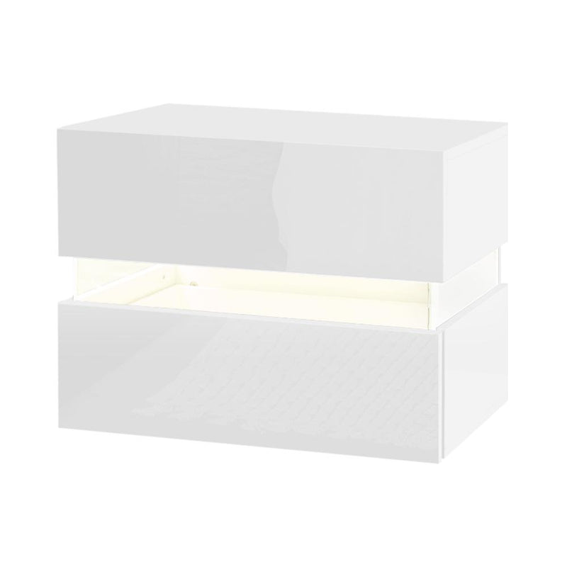 Artiss Bedside Table 2 Drawers RGB LED Side Nightstand High Gloss Cabinet White Payday Deals