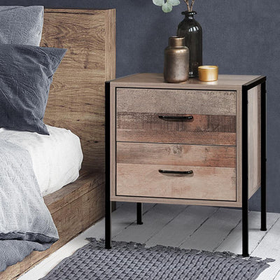 Artiss Bedside Table Drawers Nightstand Metal Oak Payday Deals