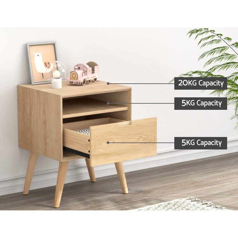 Artiss Bedside Table Side End Table Shelf Drawers Nightstand Bedroom Storage Payday Deals