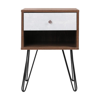Artiss Bedside Table with Drawer - Grey & Walnut Payday Deals