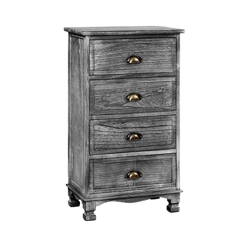 Artiss Bedside Tables Drawers Cabinet Vintage 4 Chest of Drawers Grey Nightstand Payday Deals