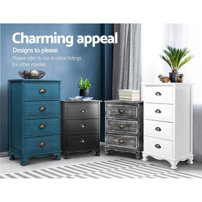 Artiss Bedside Tables Drawers Cabinet Vintage 4 Chest of Drawers Grey Nightstand Payday Deals