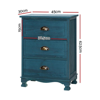 Artiss Bedside Tables Drawers Side Table Cabinet Vintage Blue Storage Nightstand Payday Deals