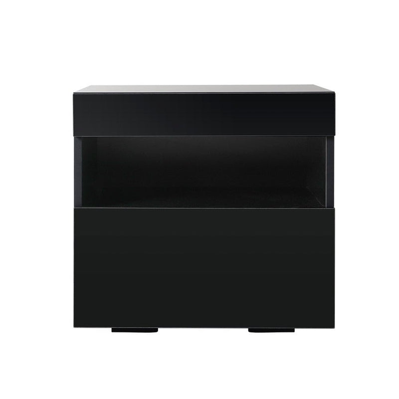 Artiss Bedside Tables Drawers Side Table RGB LED High Gloss Nightstand Black Payday Deals