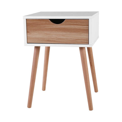 Artiss Bedside Tables Drawers Side Table Storage Cabinet Nightstand Solid Wood Legs Bedroom White Payday Deals