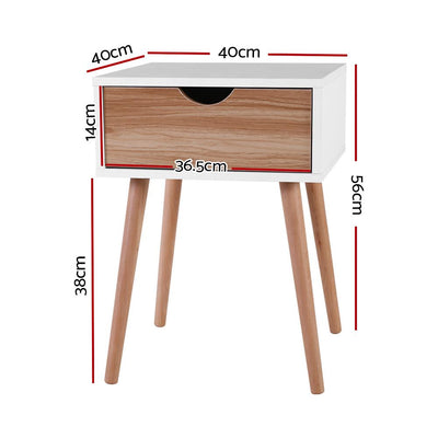Artiss Bedside Tables Drawers Side Table Storage Cabinet Nightstand Solid Wood Legs Bedroom White Payday Deals
