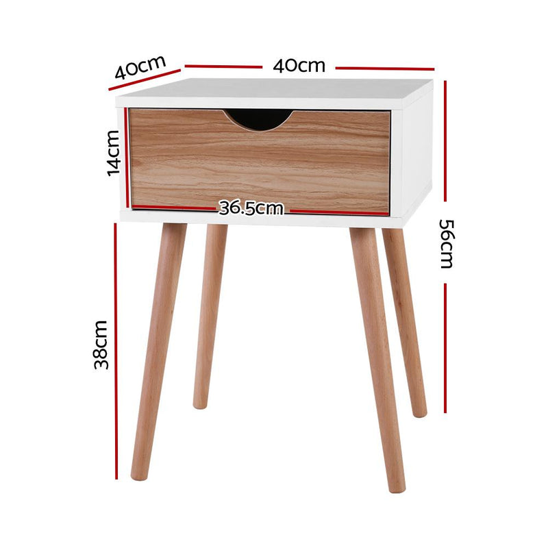 Artiss Bedside Tables Drawers Side Table Storage Cabinet Nightstand Solid Wood Legs Bedroom White Payday Deals