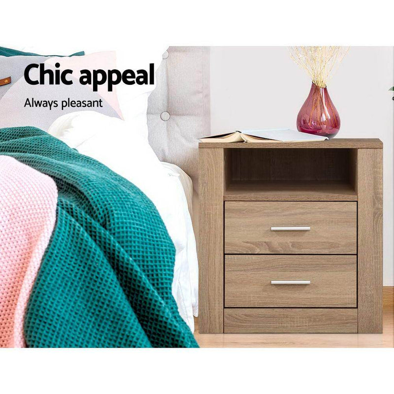 Artiss Bedside Tables Drawers Storage Cabinet Shelf Side End Table Oak Payday Deals