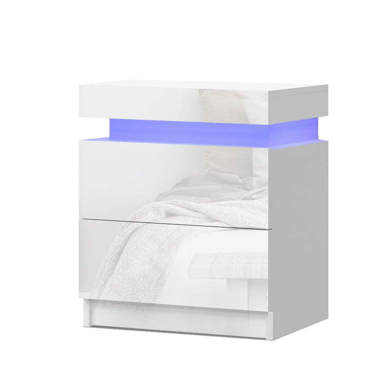 Artiss Bedside Tables Side Table Drawers RGB LED High Gloss Nightstand White Payday Deals