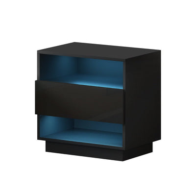 Artiss Bedside Tables Side Table RGB LED Drawers Nightstand High Gloss Black Payday Deals