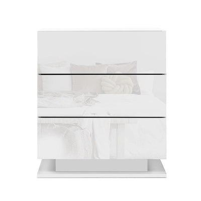 Artiss Bedside Tables Side Table RGB LED Lamp 2 Drawers Nightstand Gloss White