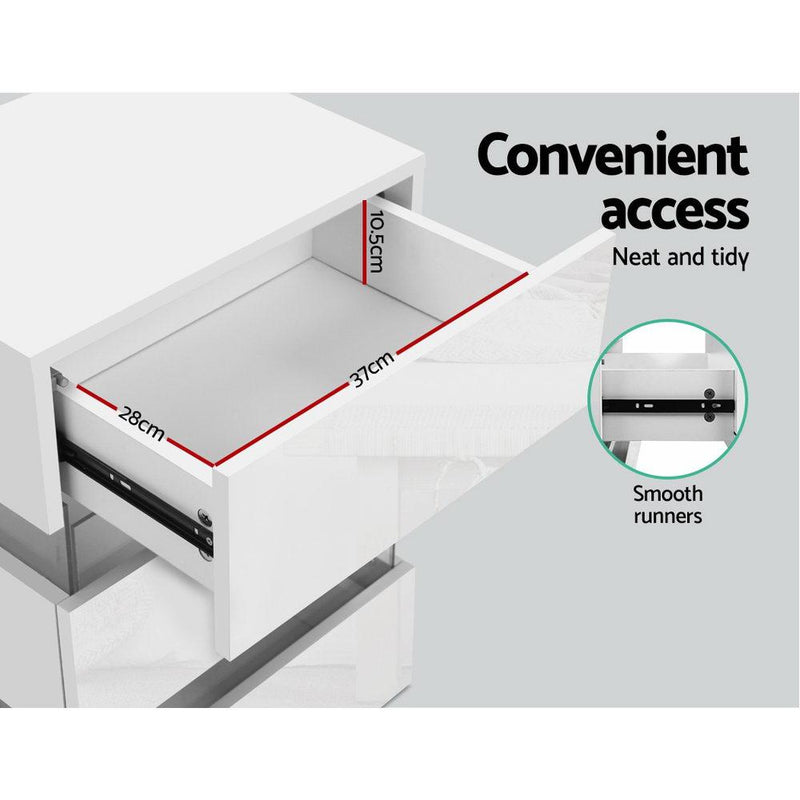 Artiss Bedside Tables Side Table RGB LED Lamp 3 Drawers Nightstand Gloss White Payday Deals