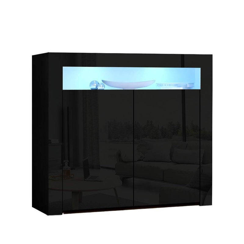 Artiss Buffet Sideboard Cabinet High Gloss Storage Cupboard 2 Doors Black Table