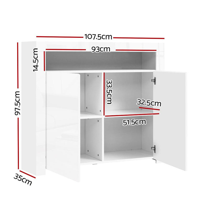 Artiss Buffet Sideboard Cabinet LED High Gloss Storage Cupboard 2 Doors White Payday Deals