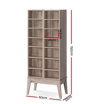 Artiss CD/DVD Media Shelf Adjustable Storage Rack Foldable Bookshelf Oak