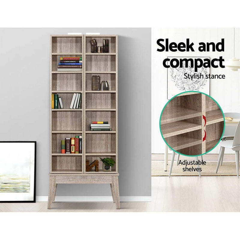 Artiss CD/DVD Media Shelf Adjustable Storage Rack Foldable Bookshelf Oak
