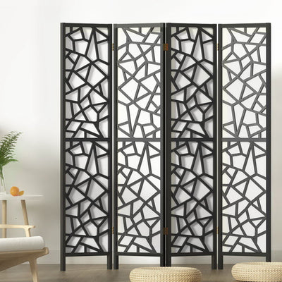 Artiss Clover Room Divider Screen Privacy Wood Dividers Stand 4 Panel Black Payday Deals