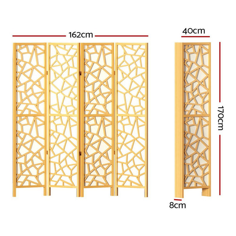 Artiss Clover Room Divider Screen Privacy Wood Dividers Stand 4 Panel Natural Payday Deals