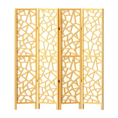 Artiss Clover Room Divider Screen Privacy Wood Dividers Stand 4 Panel Natural Payday Deals