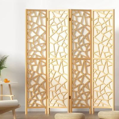 Artiss Clover Room Divider Screen Privacy Wood Dividers Stand 4 Panel Natural Payday Deals