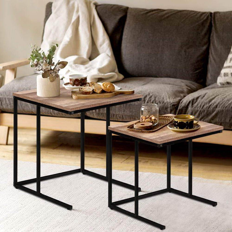 Artiss Coffee Table Nesting Side Tables Wooden Rustic Vintage Metal Frame Payday Deals