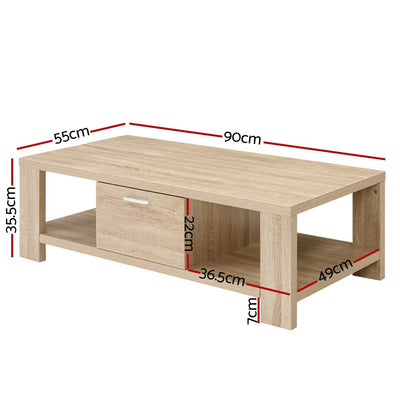 Artiss Coffee Table Wooden Shelf Storage Drawer Living Furniture Thick Tabletop Payday Deals