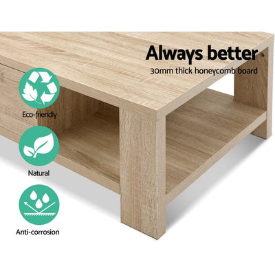 Artiss Coffee Table Wooden Shelf Storage Drawer Living Furniture Thick Tabletop Payday Deals