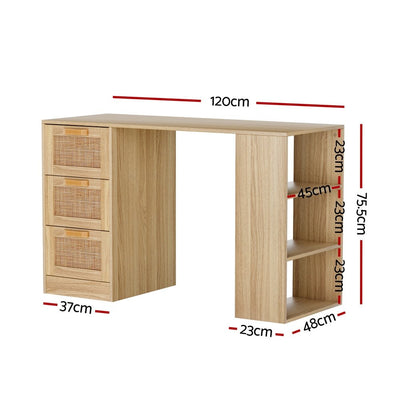 Artiss Computer Desk Drawer Shelf Home Office Study Table Rattan Oak 120CM Payday Deals