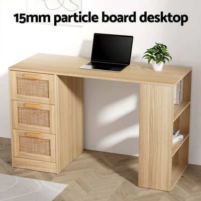 Artiss Computer Desk Drawer Shelf Home Office Study Table Rattan Oak 120CM Payday Deals