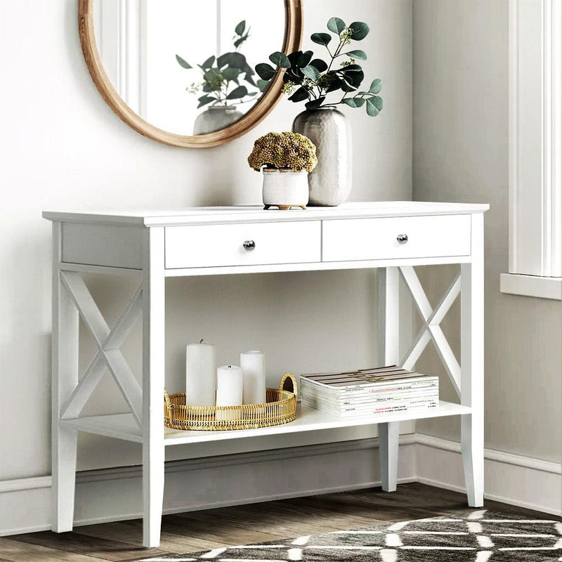 Artiss Console Table Hall Side Entry 2 Drawers Display White Desk Furniture Payday Deals