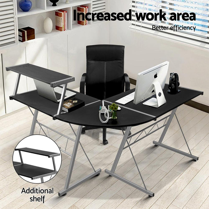 Artiss Corner Metal Pull Out Table Desk - Black Payday Deals