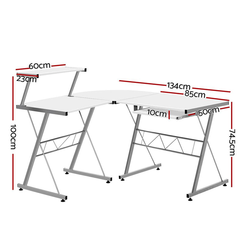 Artiss Corner Metal Pull Out Table Desk - White Payday Deals