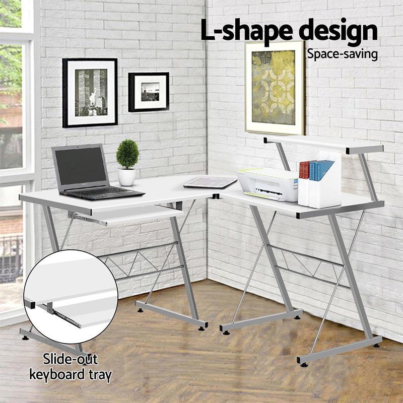 Artiss Corner Metal Pull Out Table Desk - White Payday Deals