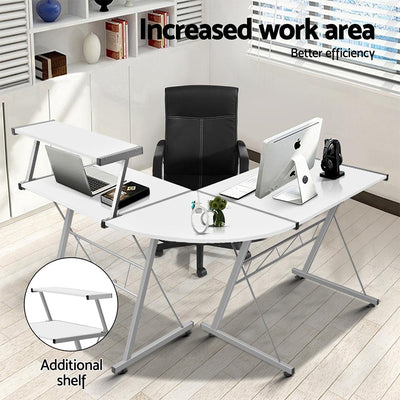 Artiss Corner Metal Pull Out Table Desk - White Payday Deals