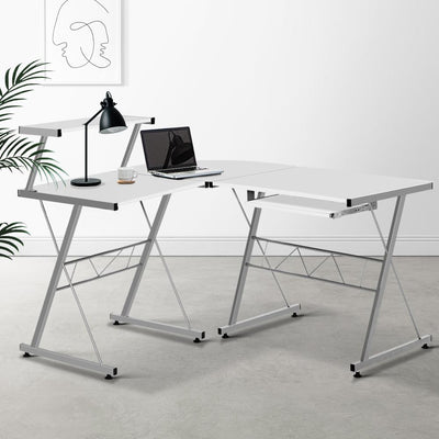 Artiss Corner Metal Pull Out Table Desk - White Payday Deals