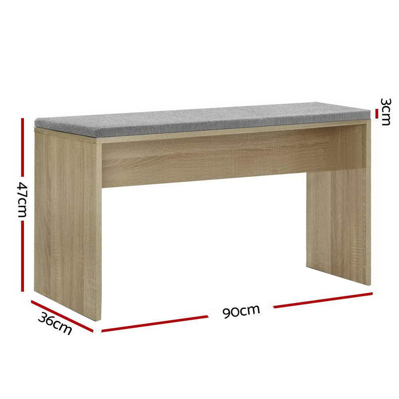 Artiss Dining Bench NATU Upholstery Seat Stool Chair Cushion Kitchen Furniture Oak 90cm Payday Deals