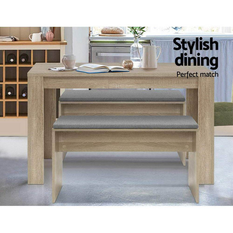 Artiss Dining Bench NATU Upholstery Seat Stool Chair Cushion Kitchen Furniture Oak 90cm Payday Deals