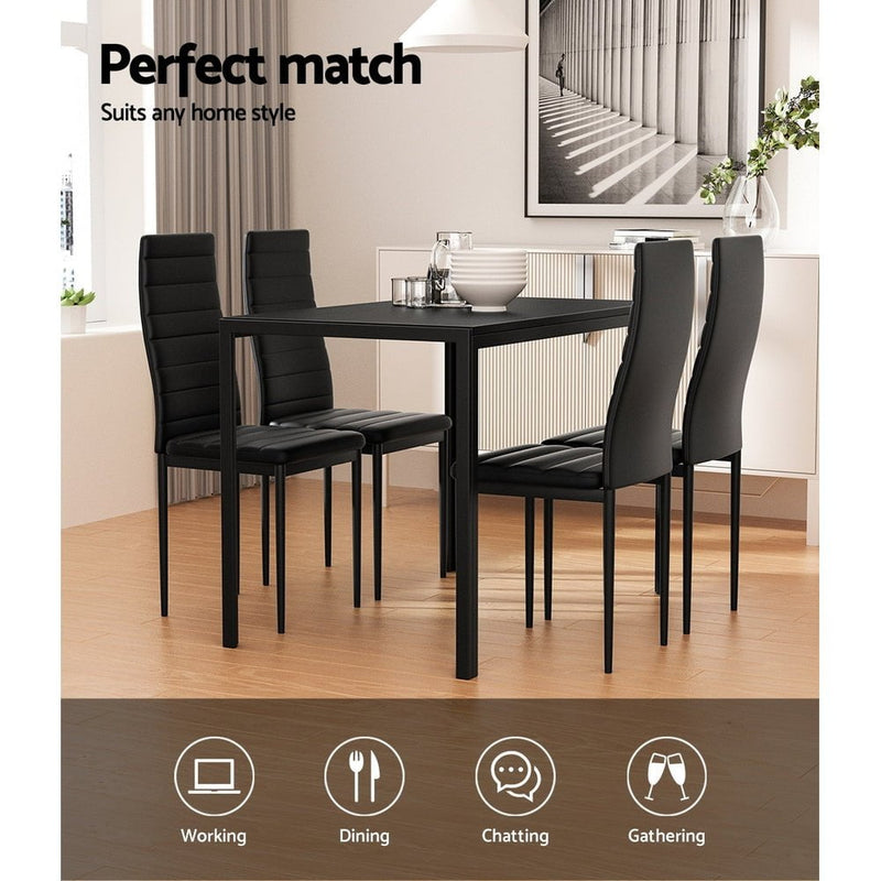 Artiss Dining Chairs and Table Dining Set 4 Chair Set Of 5 Wooden Top Black Payday Deals