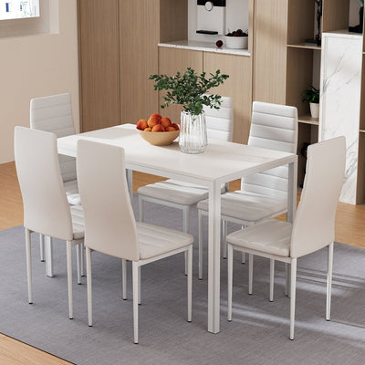 Artiss Dining Chairs and Table Dining Set 6 Chair Set Of 7 Wooden Top White Payday Deals