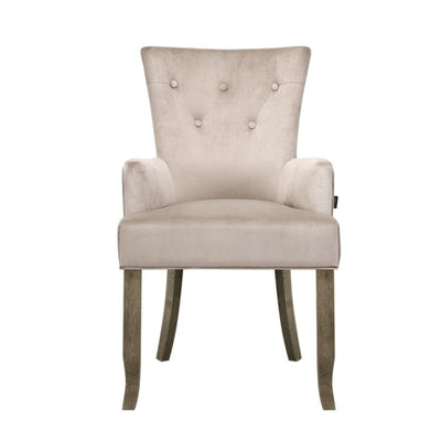 Artiss Dining Chairs French Provincial Chair Velvet Fabric Timber Retro Camel Payday Deals