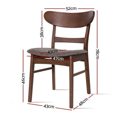 2x Artiss Dining Chairs Kitchen Chair Rubber Wood Retro Cafe Brown Fabric Padded Payday Deals
