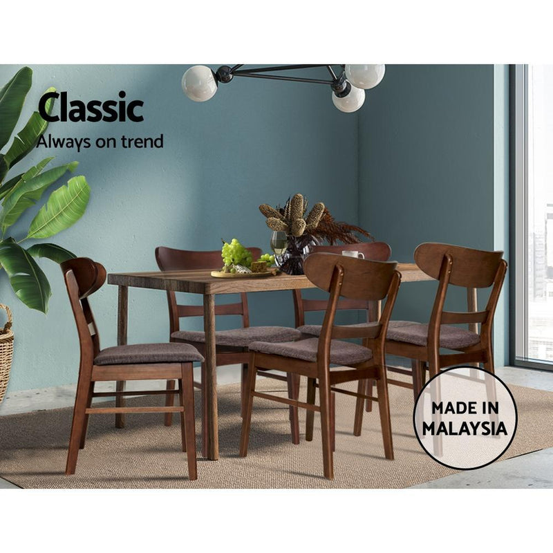 Artiss Dining Chairs Kitchen Chair Rubber Wood Retro Cafe Brown Fabric Padded