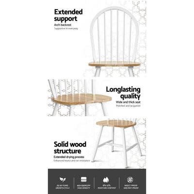 Artiss Dining Chairs Kitchen Chair Rubber Wood Retro Cafe White Wooden Seat
