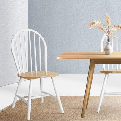 Artiss Dining Chairs Kitchen Chair Rubber Wood Retro Cafe White Wooden Seat