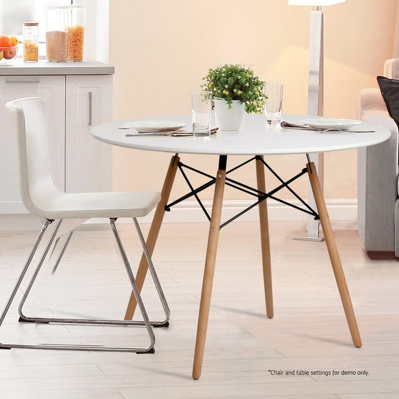 Artiss Dining Table 4 Seater Round Replica DSW Eiffel Kitchen Timber White Payday Deals