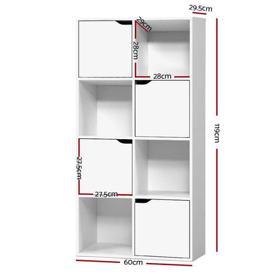 Artiss Display Shelf 8 Cube Storage 4 Door Cabinet Organiser Bookshelf Unit White Payday Deals