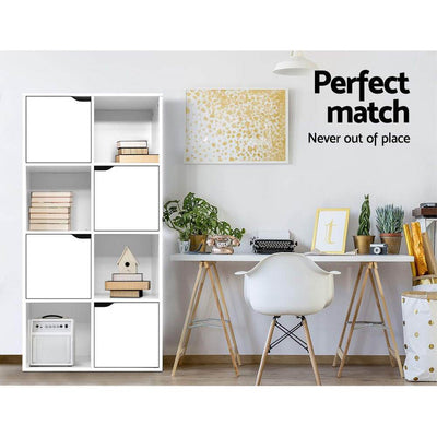 Artiss Display Shelf 8 Cube Storage 4 Door Cabinet Organiser Bookshelf Unit White Payday Deals