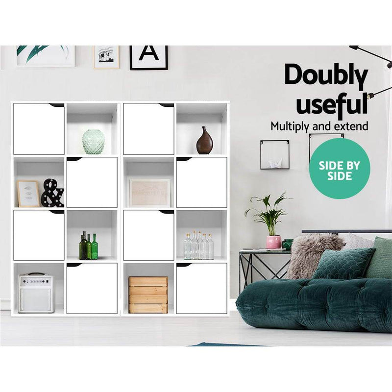 Artiss Display Shelf 8 Cube Storage 4 Door Cabinet Organiser Bookshelf Unit White Payday Deals