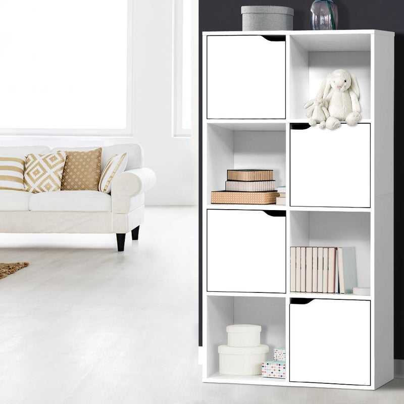 Artiss Display Shelf 8 Cube Storage 4 Door Cabinet Organiser Bookshelf Unit White Payday Deals